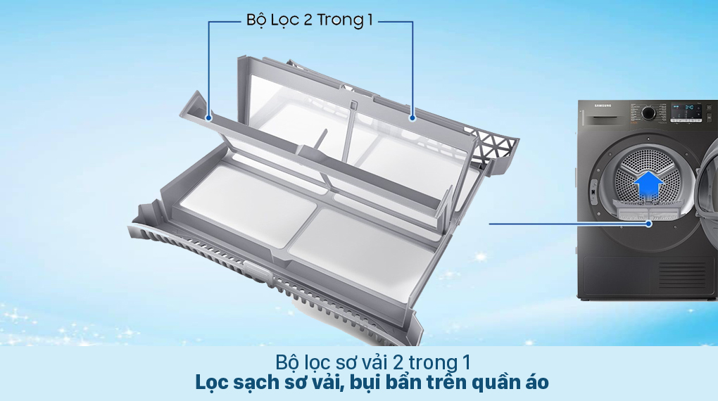 Máy sấy bơm nhiệt Samsung 9 kg DV90TA240AX/SV - Bộ lọc 2 trong 1 Máy Sấy Bơm Nhiệt Samsung 9 Kg DV90TA240AX/SV Máy sấy bơm nhiệt Samsung 9 kg DV90TA240AX/SV - Bộ lọc 2 trong 1