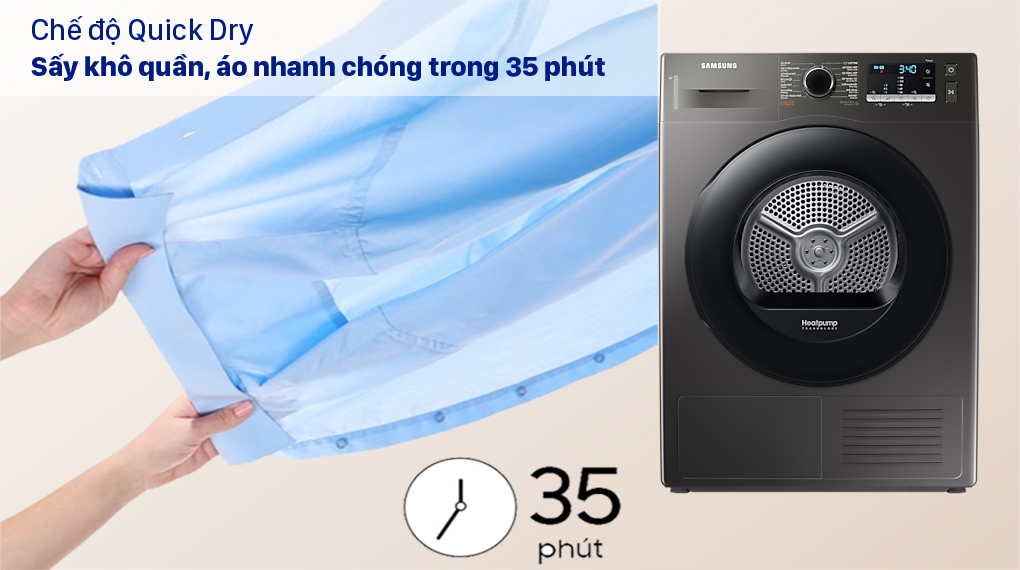 Máy sấy bơm nhiệt Samsung 9kg DV90TA240AX/SV - Chế độ Quick Dry Máy Sấy Bơm Nhiệt Samsung 9 Kg DV90TA240AX/SV Máy sấy bơm nhiệt Samsung 9kg DV90TA240AX/SV - Chế độ Quick Dry