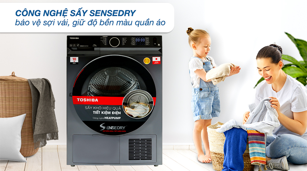 Máy Sấy Bơm Nhiệt Toshiba 10 Kg TD-BK110GHV(MK) Máy sấy bơm nhiệt Toshiba 10 kg TD-BK110GHV(MK) - Công nghệ sấy nổi bật