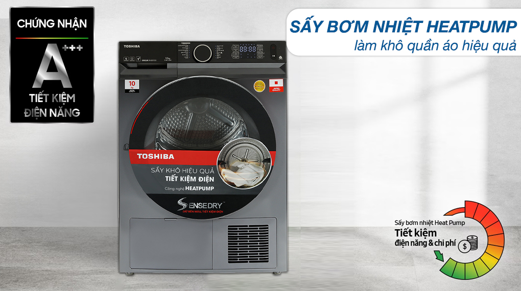 Máy Sấy Bơm Nhiệt Toshiba 10 Kg TD-BK110GHV(MK) Máy sấy bơm nhiệt Toshiba 10 kg TD-BK110GHV(MK) - Đặc điểm và cơ chế sấy