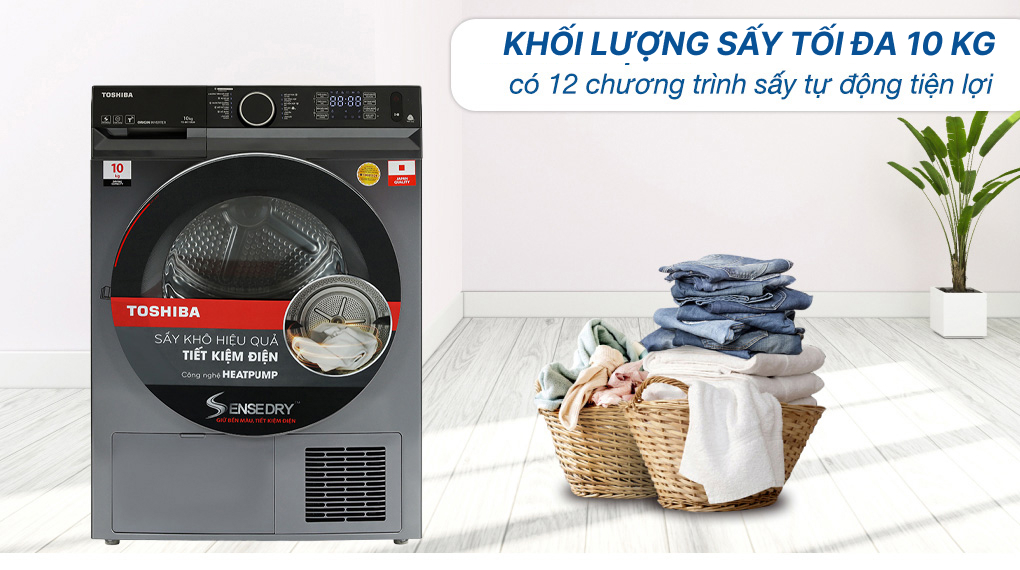 Máy Sấy Bơm Nhiệt Toshiba 10 Kg TD-BK110GHV(MK) Máy sấy bơm nhiệt Toshiba 10 kg TD-BK110GHV(MK) - Khối lượng sấy