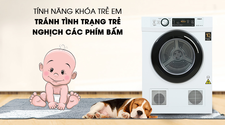 Máy Sấy Thông Hơi Aqua 7 Kg AQH-V700FW Máy sấy Aqua 7 KG AQH-V700FW - khóa trẻ em