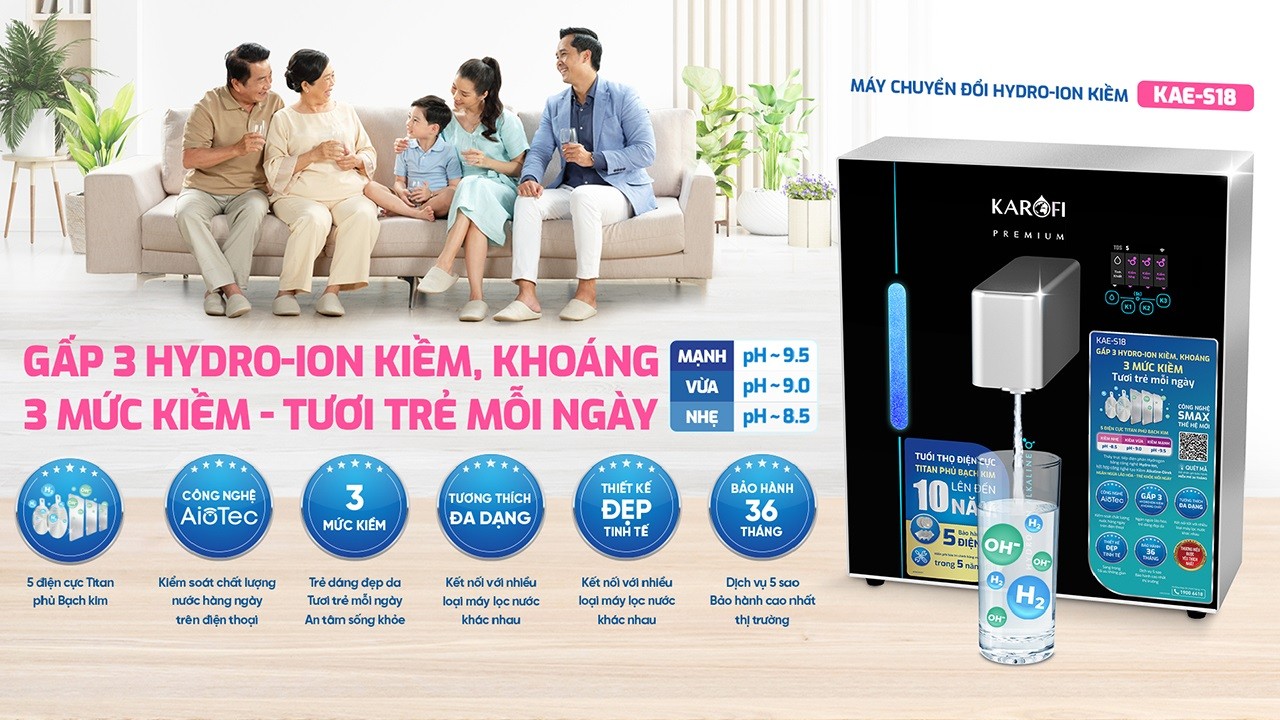 Máy chuyển đổi Hydro-ion kiềm Karofi KAE-S18 Máy chuyển đổi Hydro-ion kiềm Karofi KAE-S18