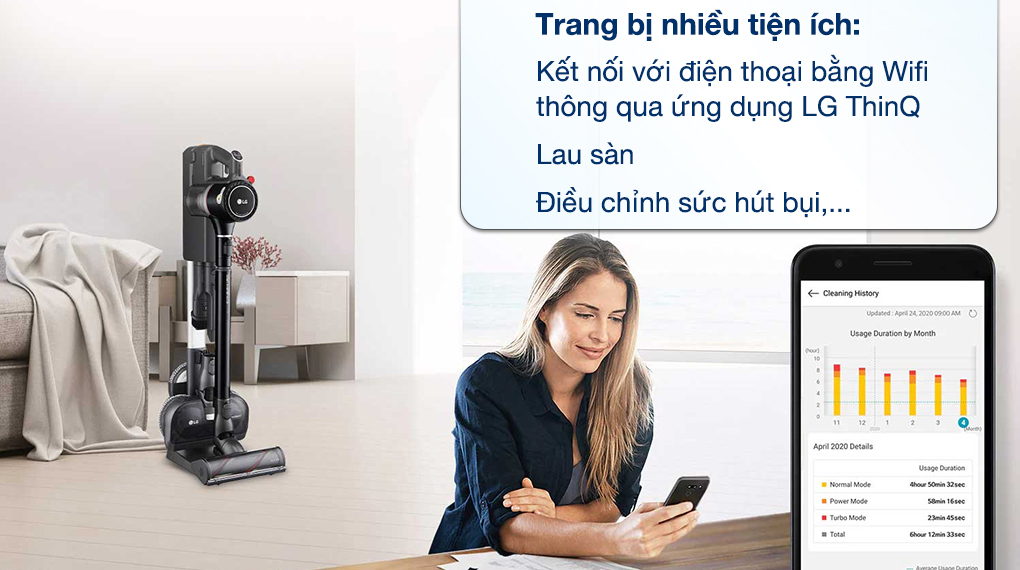 Tiện ích Máy hút bụi lau nhà LG A9K-ULTRA Tiện ích