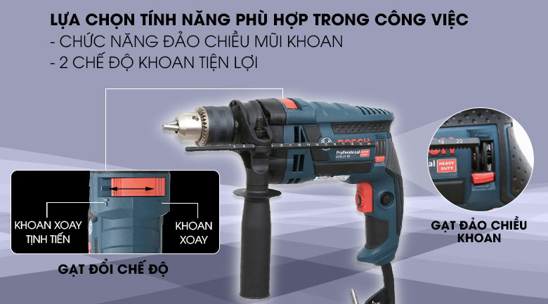 Máy khoan động lực Bosch GSB 16 RE (Vali nhựa) Các chức năng đa dạng - Máy khoan động lực Bosch GSB 16 RE