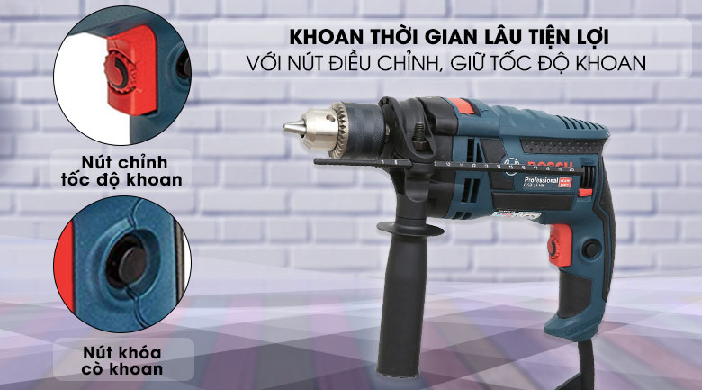 Máy khoan động lực Bosch GSB 16 RE (Vali nhựa) Điều chỉnh hoặc giữ tốc độ khoan dễ dàng - Máy khoan động lực Bosch GSB 16 RE