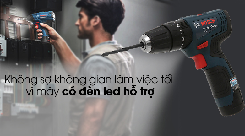 Máy khoan động lực pin Bosch GSB 120-LI GEN II Máy có đèn led hỗ trợ - Máy khoan động lực dùng pin Bosch GSB 120-LI 1 pin