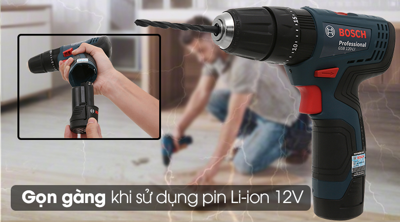 Máy khoan động lực pin Bosch GSB 120-LI GEN II Sử dụng pin Li-ion 12V - Máy khoan động lực dùng pin Bosch GSB 120-LI 1 pin
