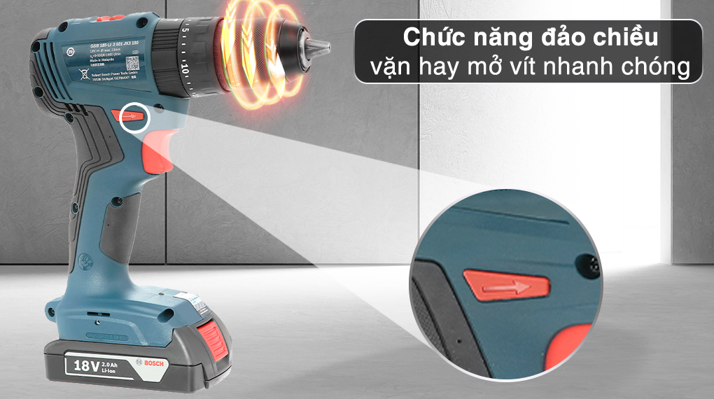 Máy khoan vặn vít pin Bosch GSB 185-LI (1 pin) - Đảo chiều Máy khoan vặn vít pin Bosch GSB 185-LI (1 pin) Máy khoan vặn vít pin Bosch GSB 185-LI (1 pin) - Đảo chiều