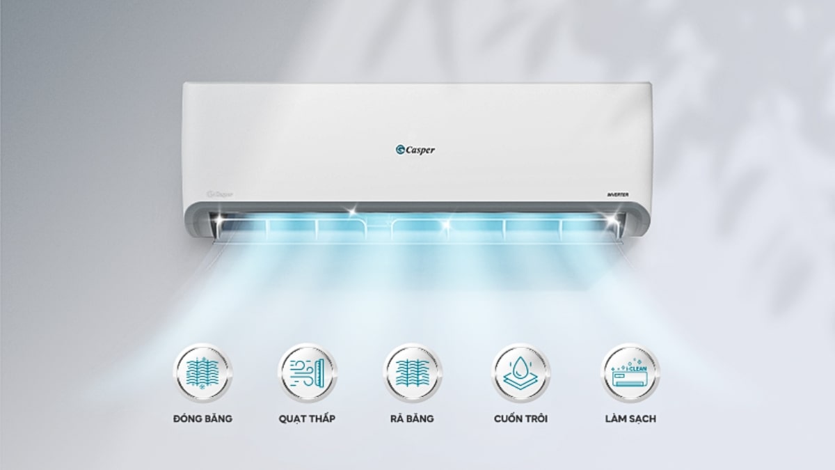 Máy lạnh Casper Inverter 2.5 HP GC-24IS35 Làm sạch dàn lạnh tự động qua 5 bước
