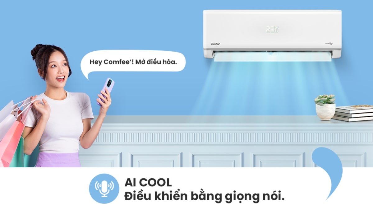 Máy lạnh Comfee 1.5 HP CFS-13FWFF-V Công nghệ AI COOL hỗ trợ điều khiển máy lạnh bằng giọng nói