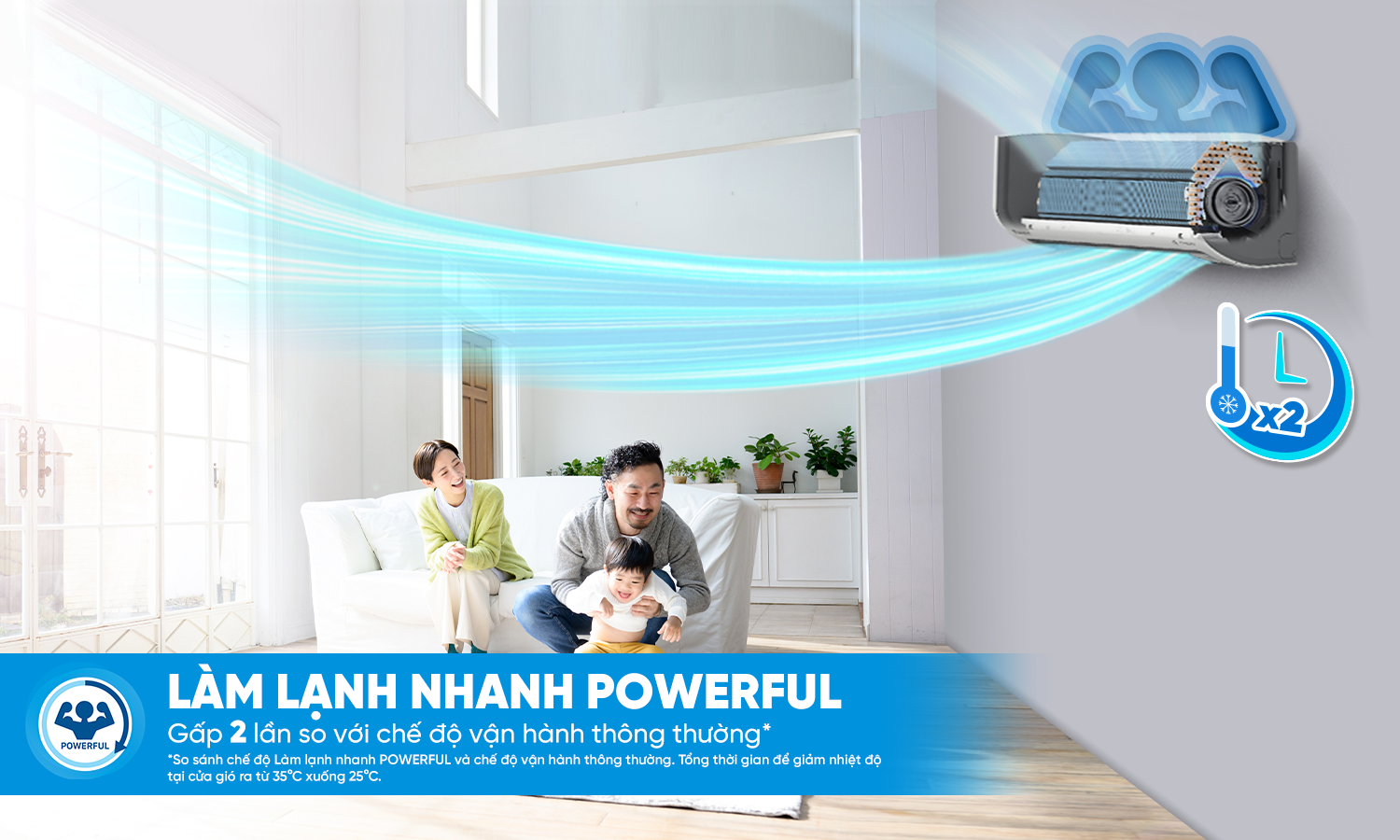 Máy lạnh Daikin Inverter 2.5 HP FTKB60ZVMV Mát mẻ tức thì với Powerful - làm lạnh nhanh gấp 2 lần (*)