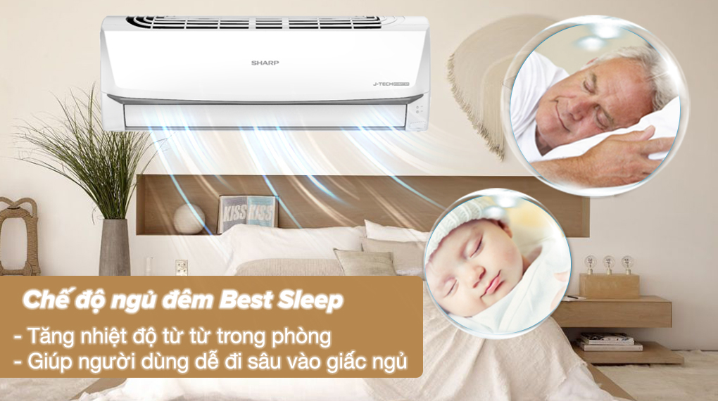 Máy lạnh Sharp Inverter 1.5 HP AH-X13ZEW Máy lạnh Sharp Inverter 1.5 HP AH-X13ZEW - Chế độ ngủ đêm Best Sleep có khả năng tăng nhiệt độ từ từ, giúp người dùng đi sâu vào giấc ngủ mà không có cảm giác lạnh buốt