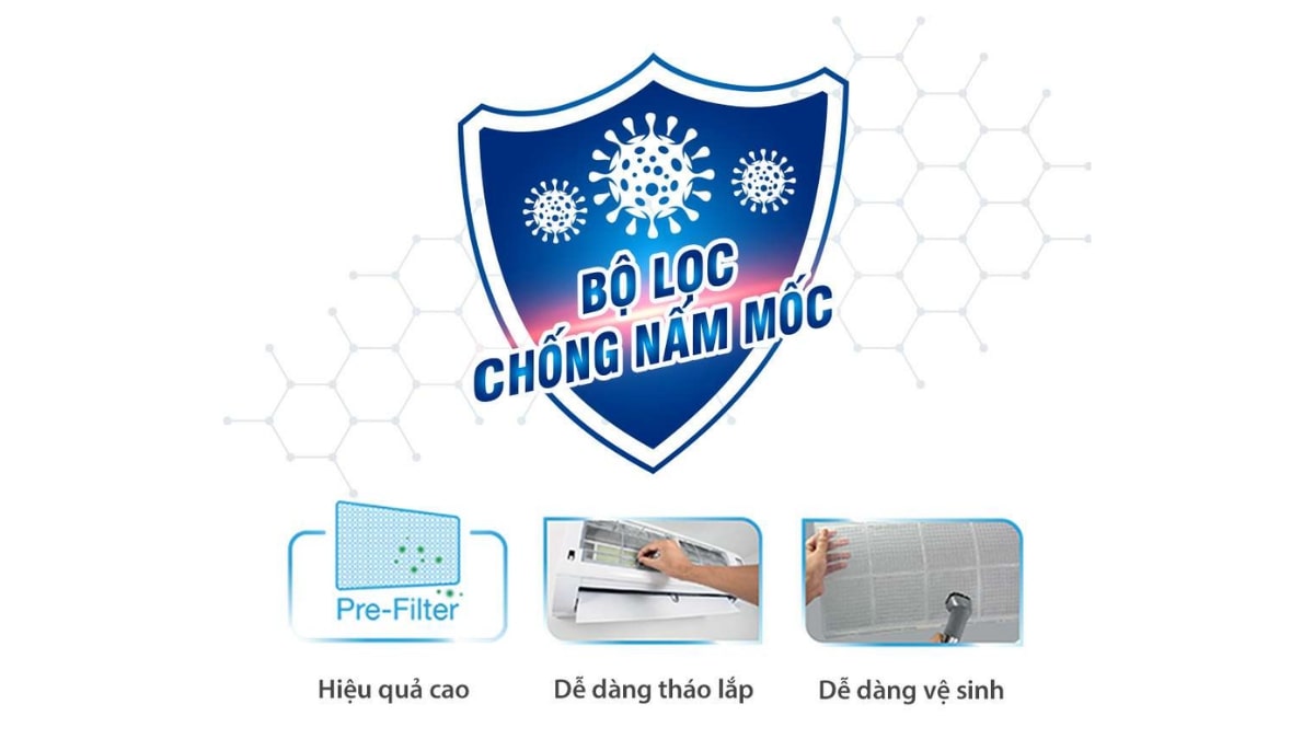 may-lanh-toshiba-inverter-1-5-hp-ras-h13t4kcvrg-v-117090-2 Máy lạnh Toshiba Inverter 1.5 HP RAS-H13T4KCVRG-V Bộ lọc chống nấm mốc - Rào chắn đầu tiên ngăn chặn bụi bẩn