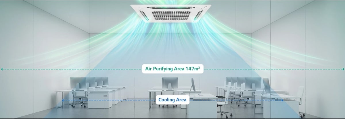 Máy lạnh âm trần LG 5 HP ZTNQ48GMLA0/ZUAD1 Máy lạnh âm trần LG có khả năng làm lạnh mạnh mẽ