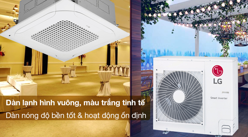 Máy lạnh âm trần LG Inverter 5 HP ZTNQ48LMLA0 (3 Pha) - Dàn lạnh hình vuông, gam màu trắng tinh tế cùng với dàn nóng hoạt động ổn định, độ bền tốt Máy lạnh âm trần LG 5 HP ZTNQ48LMLA0/ZUAD3 Máy lạnh âm trần LG Inverter 5 HP ZTNQ48LMLA0
