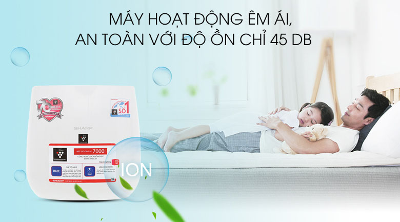 Máy lọc không khí Sharp FP-J30E-A 50W Sharp FP-J30E-A có độ ồn bằng phòng cách âm rạp chiếu phim