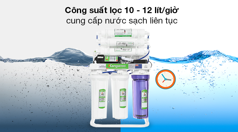 Máy lọc nước Hydrogen Kangaroo KGRP09HQ Máy lọc nước RO Kangaroo Hydrogen KGRP09HQ 9 lõi - Công suất lọc 10 - 12 lít/giờ, tích hợp bình chứa nước dung tích 10 lít