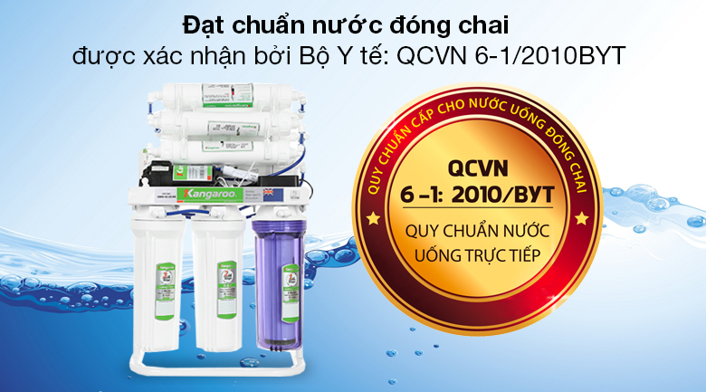 Máy lọc nước Hydrogen Kangaroo KGRP09HQ Máy lọc nước RO Kangaroo Hydrogen KGRP09HQ 9 lõi - Đạt chuẩn nước đóng chai được xác nhận bởi Bộ Y tế: QCVN 6-1/2010BYT