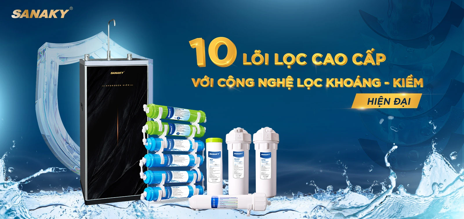 10 lõi lọc cao cấp với Công nghệ lọc Khoáng - Kiềm hiện đại Máy lọc nước RO Sanaky SNK-E1HK007 Máy lọc nước RO Sanaky SNK-E1HK007