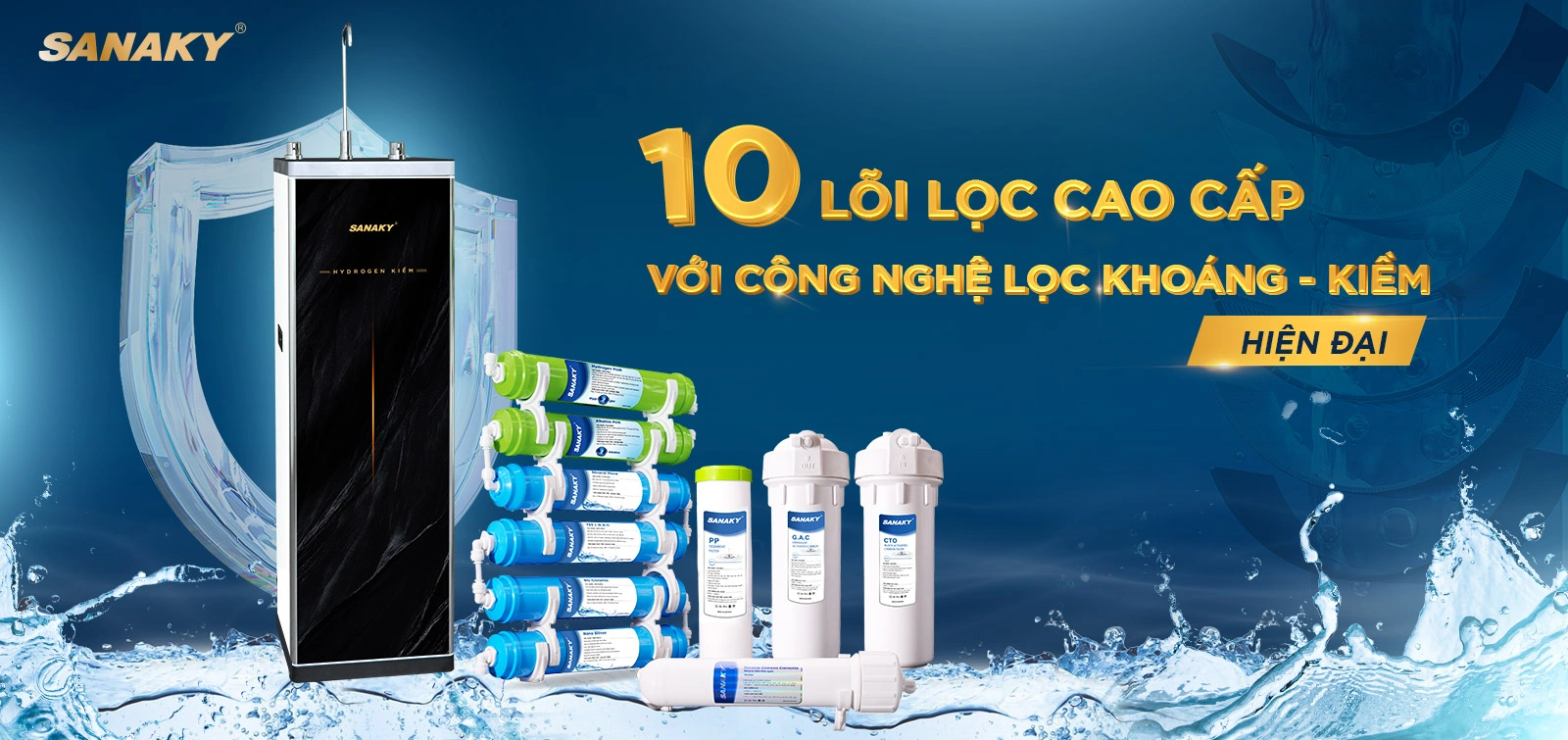 10 lõi lọc cao cấp với Công nghệ lọc Khoáng - Kiềm hiện đại Máy lọc nước RO Sanaky SNK-S1HK003 Máy lọc nước RO Sanaky SNK-S1HK003
