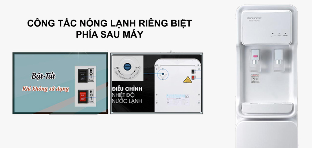 Máy lọc nước RO nóng lạnh Korihome WPK-903 Máy lọc nước nóng lạnh Korihome WPK-903 có công tắc nóng lạnh riêng 
