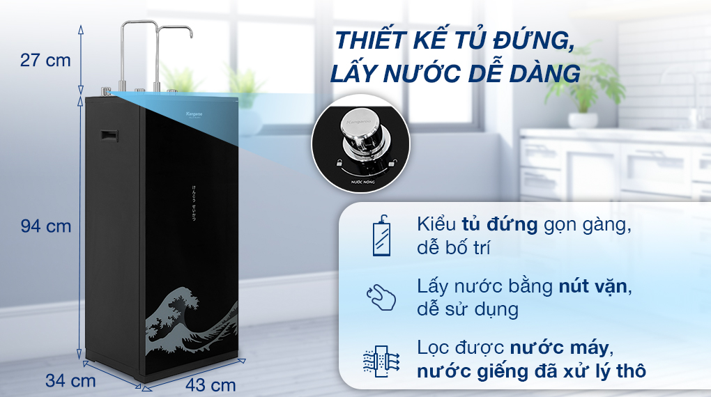 Máy lọc nước RO nóng nguội lạnh Kangaroo KG10A12 Máy lọc nước RO nóng nguội lạnh Kangaroo KG10A12 10 lõi - Thiết kế