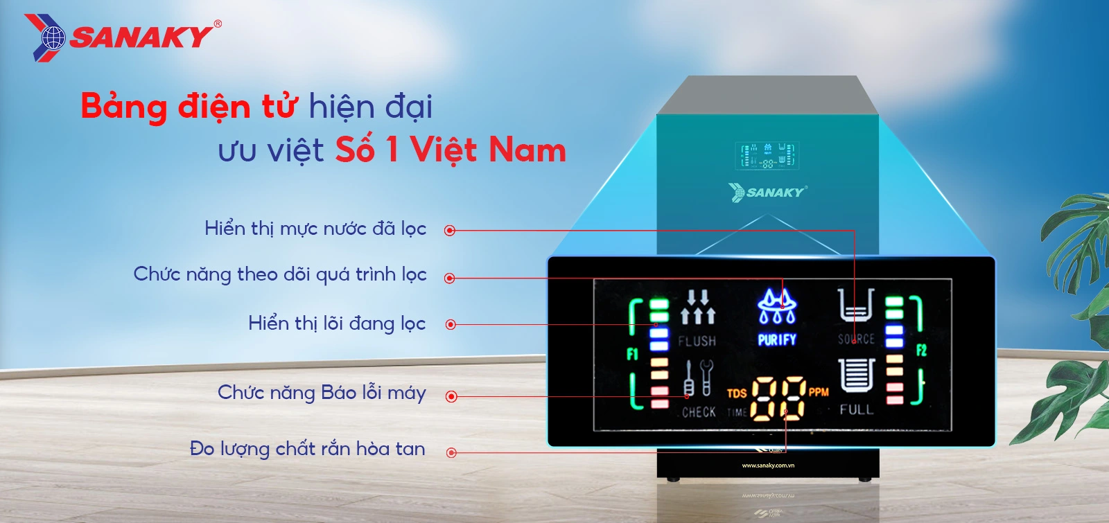 Máy lọc nước Sanaky SNK-CT2407T Bảng điện tử hiện đại ưu việt số 1 Việt Nam