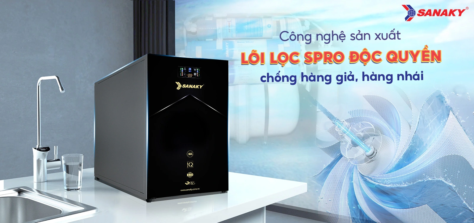 Máy lọc nước Sanaky SNK-CT2407T Công nghệ sản xuất lõi lọc Spro độc quyền chống hàng giả, hàng nhái