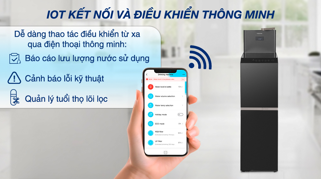 Máy lọc nước Toshiba Originpure TWP-W2398SVN(M) Máy lọc nước RO nóng nguội lạnh Toshiba TWP-W2398SVN(M) 10 lõi - Kết nối IOT thông minh