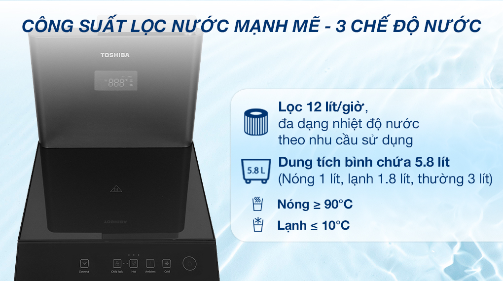 Máy lọc nước Toshiba Originpure TWP-W2399SVN(M) Máy lọc nước RO nóng nguội lạnh Toshiba TWP-W2399SVN(M) 10 lõi - Công suất lọc