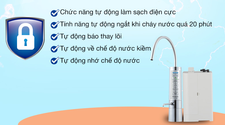 Máy lọc nước ion kiềm âm tủ Panasonic TK-AB50-ZEX Máy lọc nước ion kiềm Panasonic TK-AB50 5 tấm điện cực - Tính năng an toàn