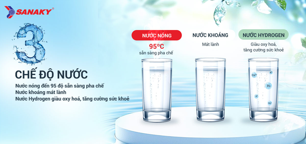Máy lọc nước nóng Hydrogen Sanaky SNK-TV2HK021 Vòi đôi chịu nhiệt – Đa năng với 3 chế độ nước