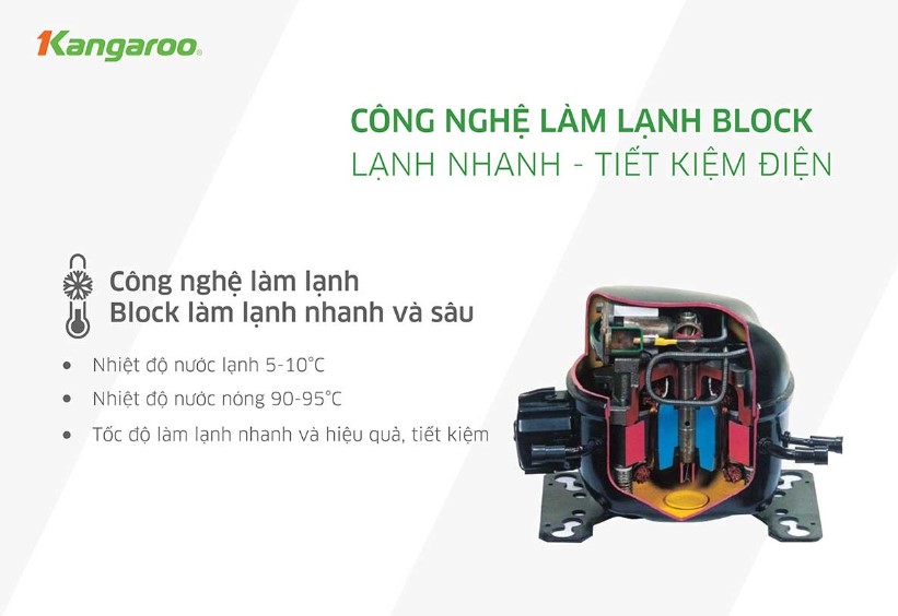 công nghệ làm lạnh bằng block Máy lọc nước nóng lạnh Kangaroo KG10A9I công nghệ làm lạnh bằng block