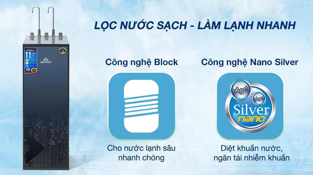 Máy lọc nước nóng nguội lạnh Hòa Phát HPN666 Máy lọc nước RO nóng nguội lạnh Hòa Phát HPN666 11 lõi - Công nghệ