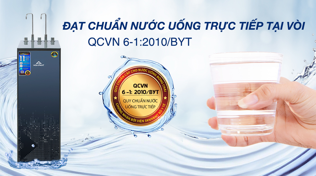 Máy lọc nước nóng nguội lạnh Hòa Phát HPN666 Máy lọc nước RO nóng nguội lạnh Hòa Phát HPN666 11 lõi - Nước sau lọc đạt chuẩn BYT