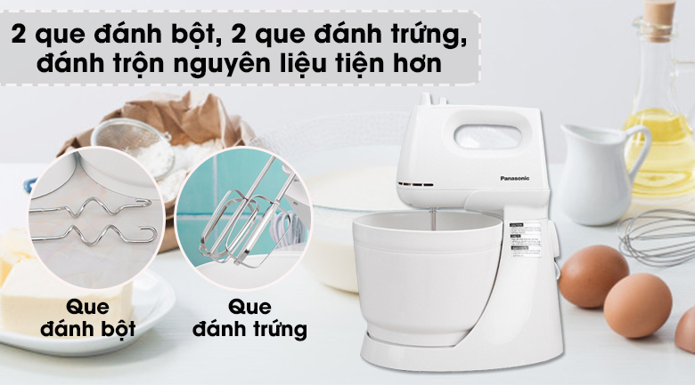 Máy nhồi bột đánh trứng Panasonic MK-GB3WRA Máy đánh trứng Panasonic MK-GB3WRA - Đi kèm 2 que đánh trứng, 2 que đánh bột