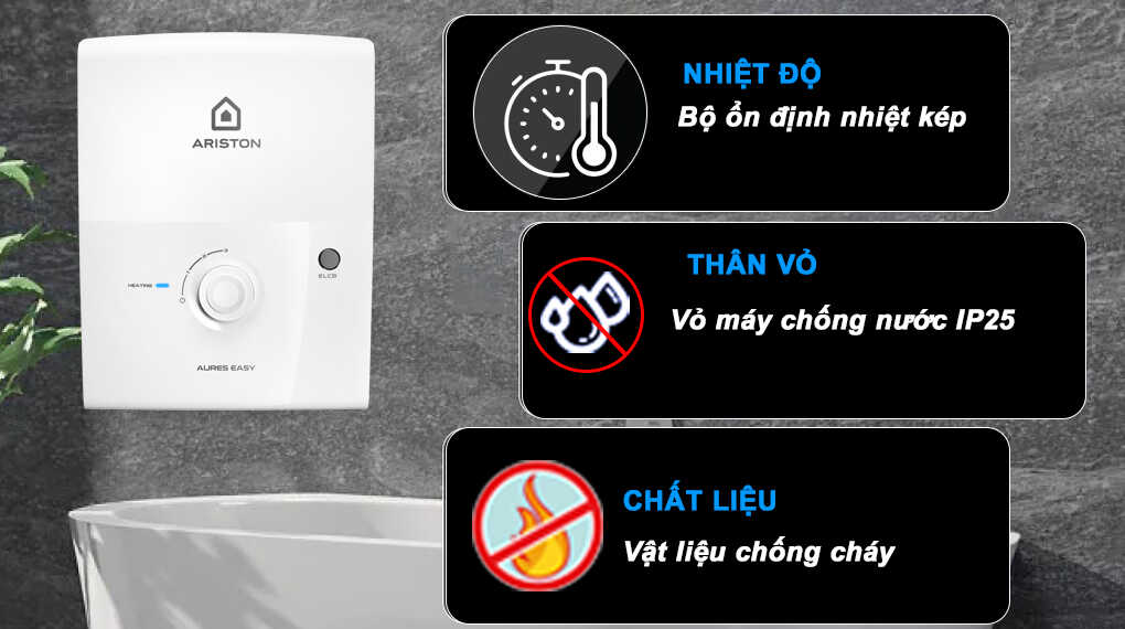 Máy nước nóng trực tiếp Ariston AURES EASY 4.5P Máy nước nóng trực tiếp Ariston AURES EASY 4.5 D - Chế độ an toàn