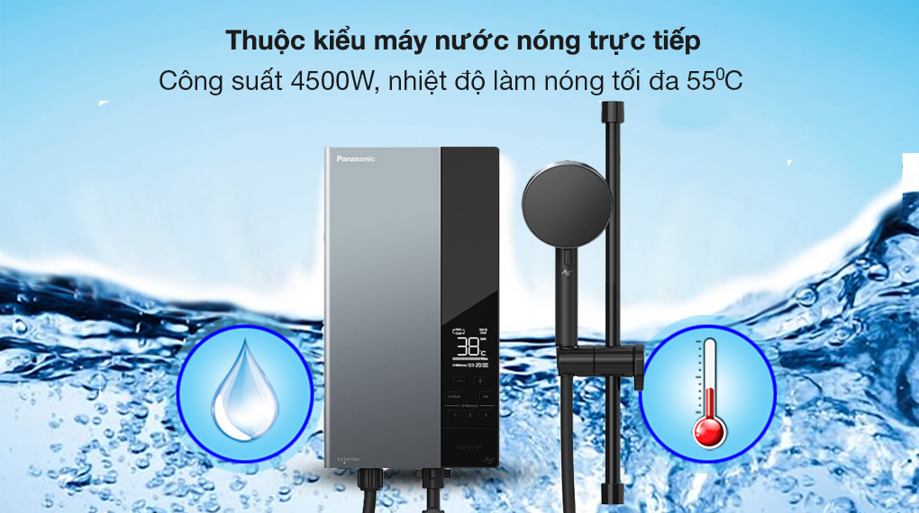 Máy nước nóng trực tiếp Panasonic DH-4UD1VZ Máy nước nóng trực tiếp Panasonic 4500W DH-4UD1VZ - Thuộc máy nước nóng trực tiếp, công suất 4500W, hỗ trợ làm nước nóng lên đến 55 độ C