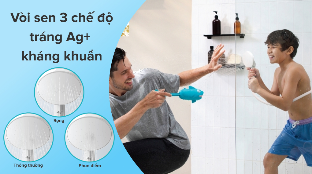 Máy nước nóng trực tiếp Panasonic DH-4US1VW Máy nước nóng trực tiếp Panasonic 4500W DH-4US1VW - Vòi sen 3 chế độ tích hợp Ag+ kháng khuẩn