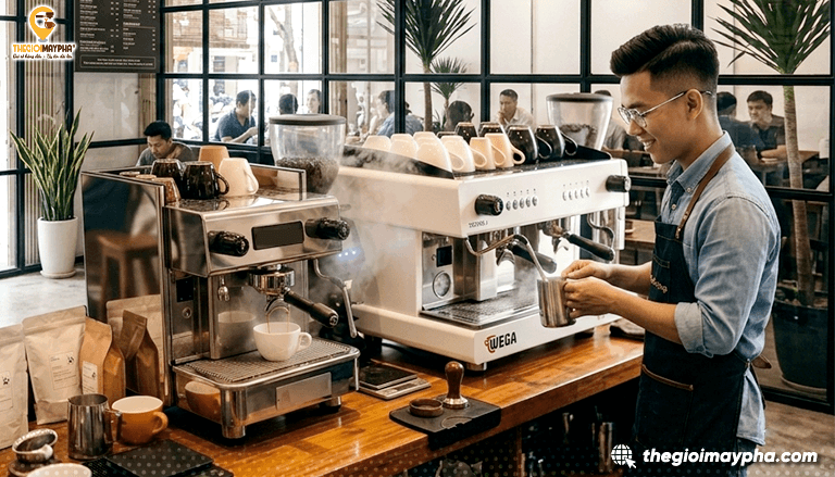 Máy pha cà phê 2 group cho quán đông khách: Kinh nghiệm chọn mua hiệu quả