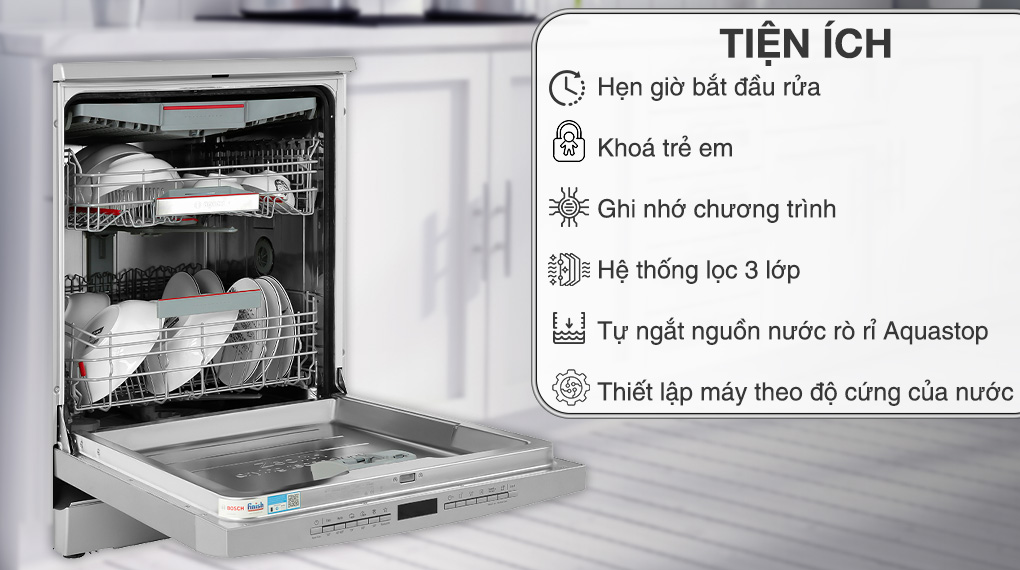 Máy rửa chén độc lập Bosch SMS6ZCI08E Tiện ích Máy rửa chén độc lập Bosch SMS6ZCI08E