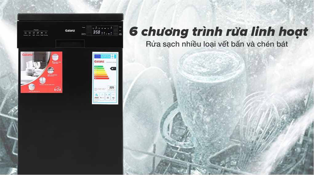 Máy rửa chén độc lập Galanz W45A3A401S-0E1(B) 6 chương trình rửa khác nhau - Máy rửa chén Galanz W45A3A401S-0E1(B) 1850W