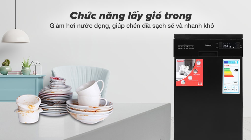 Máy rửa chén độc lập Galanz W45A3A401S-0E1(B) Chức năng lấy gió trong - Máy rửa chén Galanz W45A3A401S-0E1(B) 1850W
