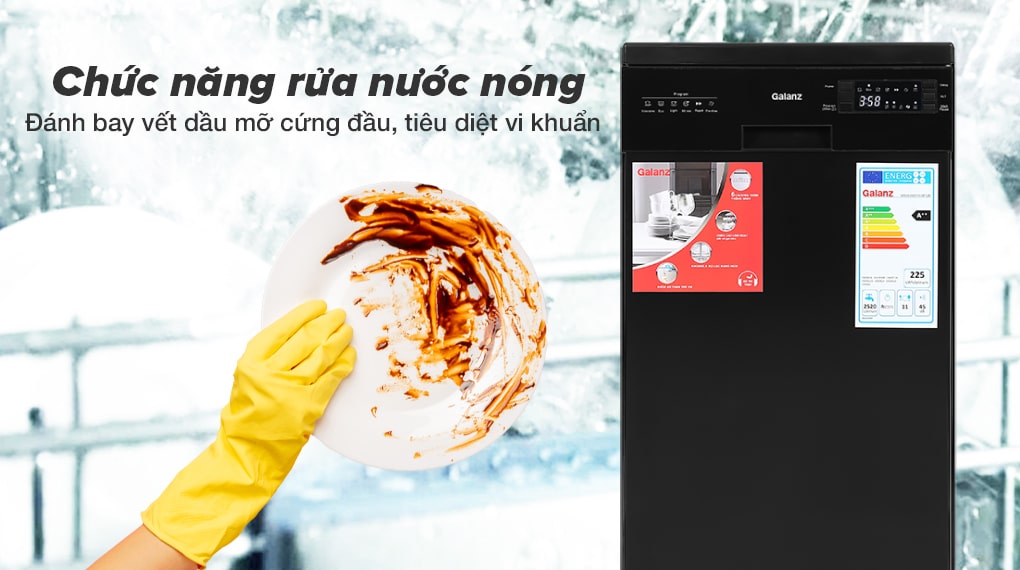 Máy rửa chén độc lập Galanz W45A3A401S-0E1(B) Chức năng rửa nước nóng - Máy rửa chén Galanz W45A3A401S-0E1(B) 1850W