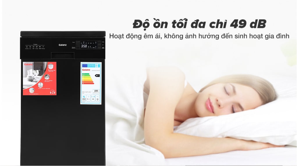 Máy rửa chén độc lập Galanz W45A3A401S-0E1(B) Độ ồn tối đa chỉ 49 dB - Máy rửa chén Galanz W45A3A401S-0E1(B) 1850W