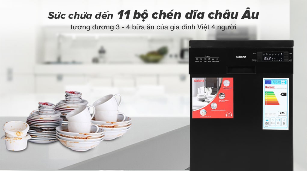 Máy rửa chén độc lập Galanz W45A3A401S-0E1(B) Sức chứa lên đến 11 bộ chén đĩa châu Âu - Máy rửa chén Galanz W45A3A401S-0E1(B) 1850W