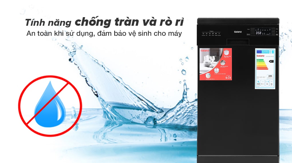 Máy rửa chén độc lập Galanz W45A3A401S-0E1(B) Tính năng chống tràn và rò rỉ - Máy rửa chén Galanz W45A3A401S-0E1(B) 1850W