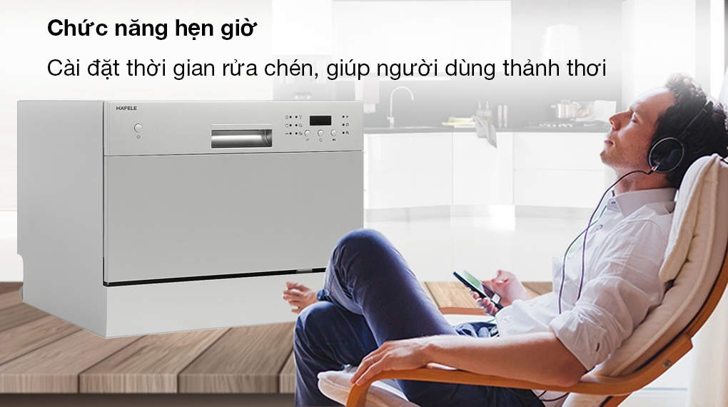 Máy rửa chén mini Hafele HDW-T50A Máy rửa chén mini Hafele HDW-T50A - Chức năng hẹn giờ giúp người dùng thêm phần thảnh thơi