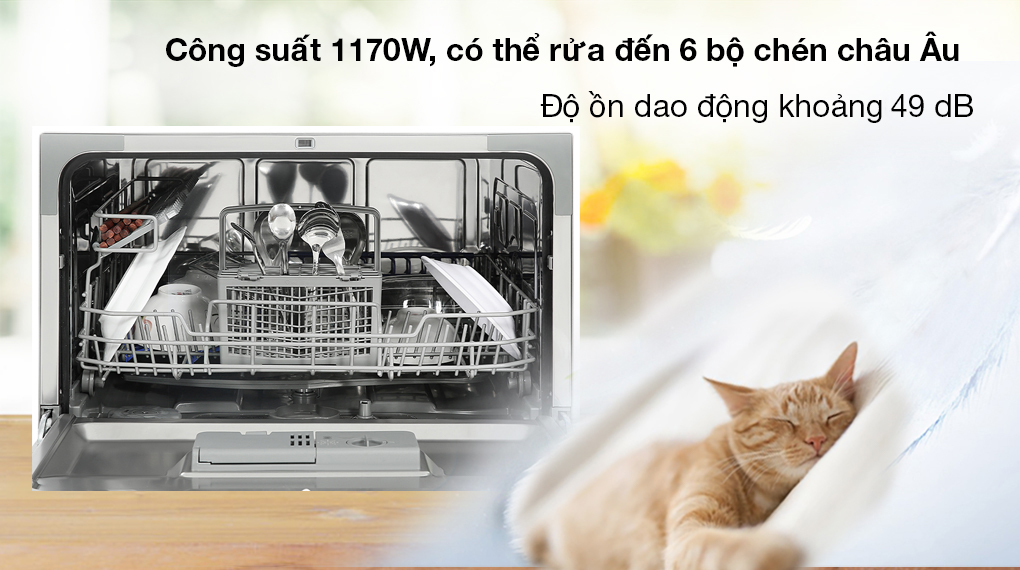 Máy rửa chén mini Hafele HDW-T50A Máy rửa chén mini Hafele HDW-T50A - Công suất 1170W, có thể rửa đến 6 bộ chén châu Âu và độ ồn phát ra khoảng 49 db